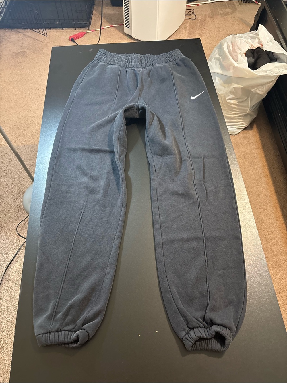 Nike Dark black Fleece Joggers with White Swoosh
